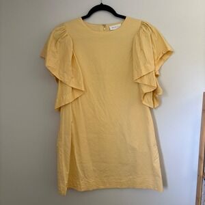 Mable Yellow Ruffle Flutter Sleeve Mini Shift Dress Size L Pockets Preppy Girly
